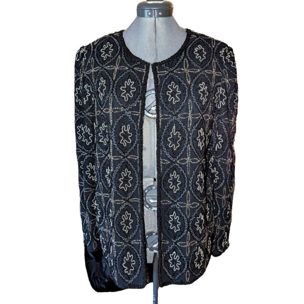 Vintage Laurence Kazar New York vintage black beaded‎ jacket size medium
